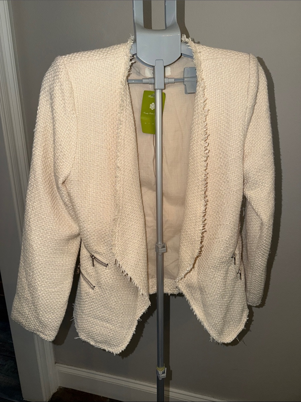 Umgee Cream Textured Open-Front Blazer with Zip Accents